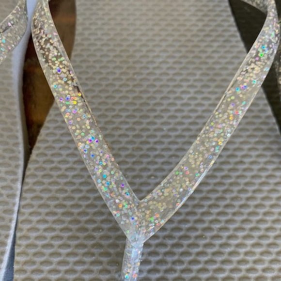New* 2 pr OLD NAVY M (7-8) BLACK & GRAY GLITTER Plastic Rubber FLIP FLOP Sandals - Picture 3 of 6